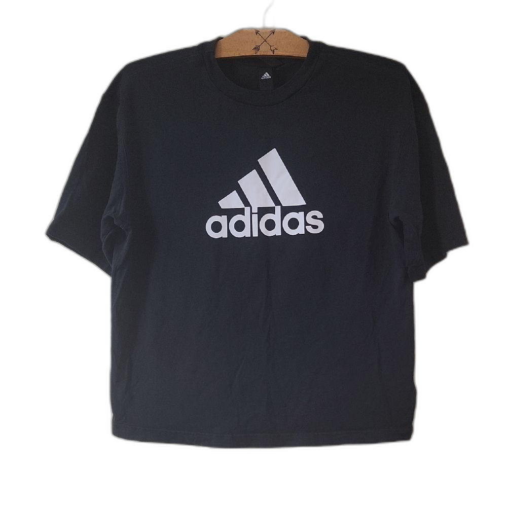 Adidas Black Crewneck Tee White Logo Graphic Short Sleeve XS